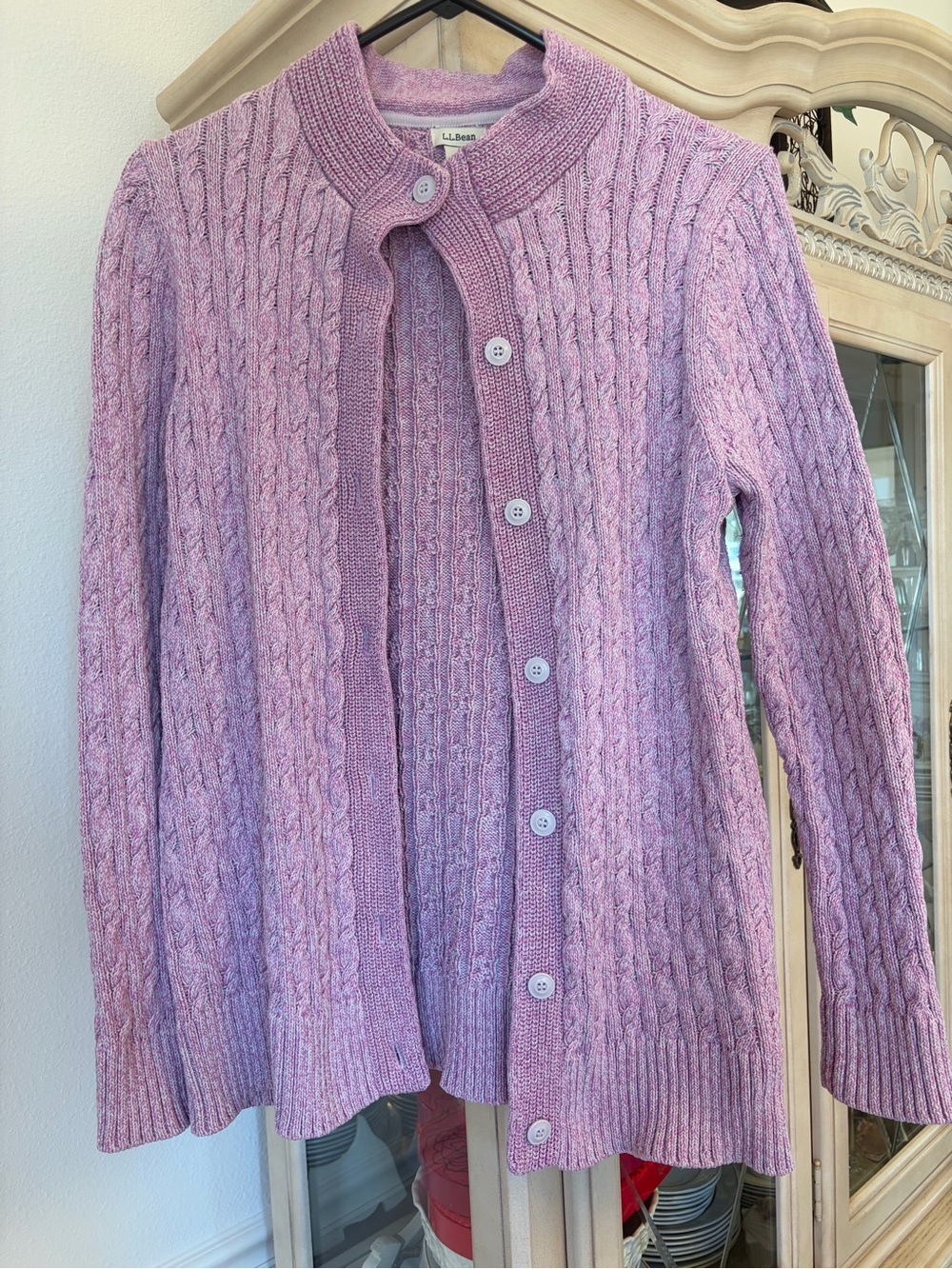 L.L. Bean Lavender Cable Knit Button-Front Cardigan